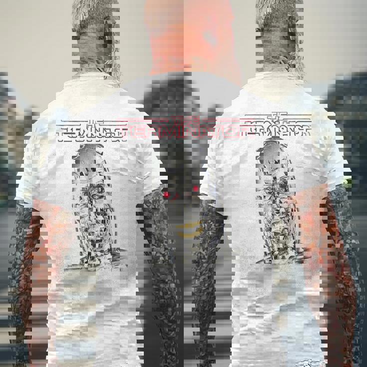ターミネーターt-800ヘッドレトロサイボーグゲーマークラシックsf。 メンズTシャツ バックプリント 高齢者への贈り物