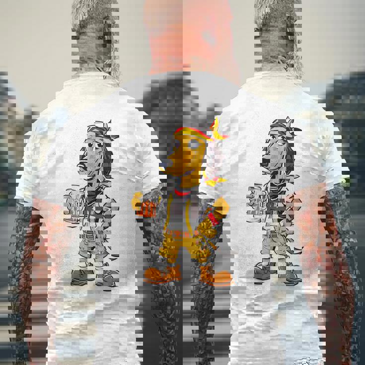 ダックスフント ドイツ服 オクトーバーフェスト レーダーホーゼン メンズ 乾杯 メンズTシャツ バックプリント 高齢者への贈り物