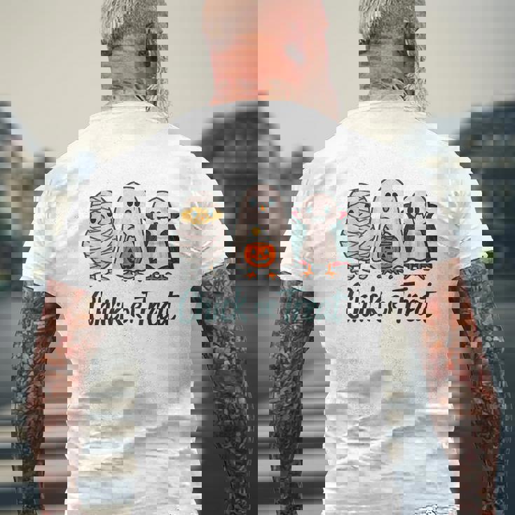 チックオアトリートハロウィンかわいいゴーストヴァンパイア メンズTシャツ バックプリント 高齢者への贈り物