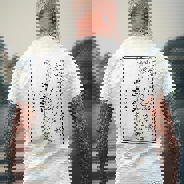 チリと近隣諸国の手描き黒線地図 メンズTシャツ バックプリント 高齢者への贈り物