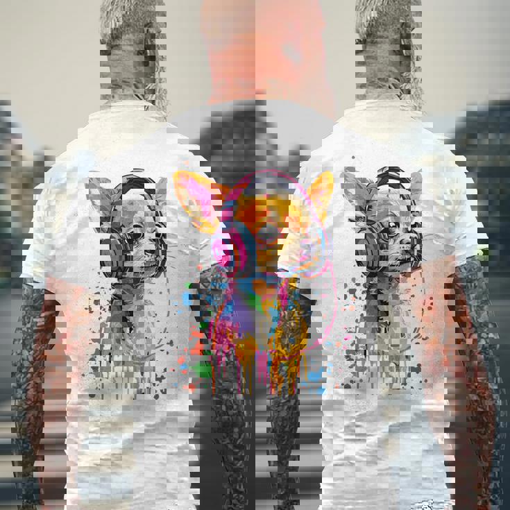 チワワの恋人 ポップアート ヘッドフォンを着て おもしろい チワワ 長袖tシャツ メンズTシャツ バックプリント 高齢者への贈り物