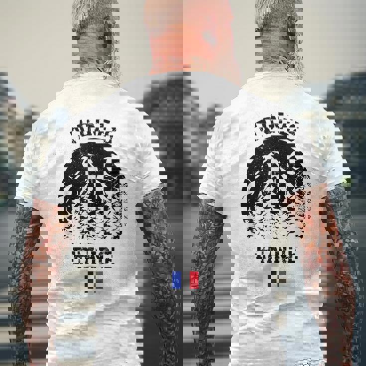 ティニュ フランス アルプス スキー場 アルペンスキー フランス国旗 メンズTシャツ バックプリント 高齢者への贈り物