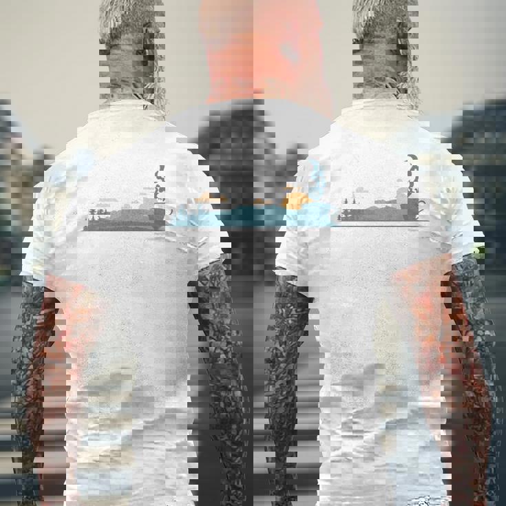 ティーカップのシルエットと黄昏のシーン 長袖tシャツ メンズTシャツ バックプリント 高齢者への贈り物