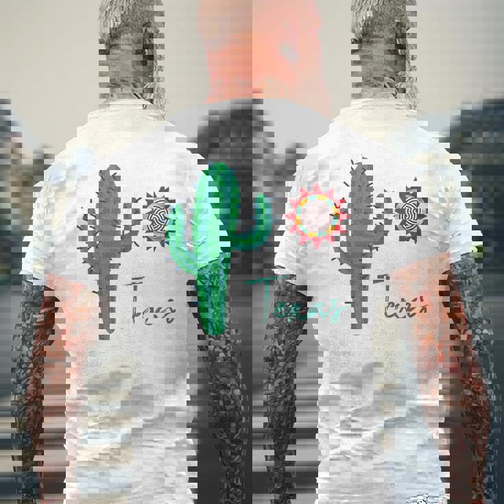 テキサス キュート 気まぐれなサボテン 南西部の太陽 砂漠 バケーション メンズTシャツ バックプリント 高齢者への贈り物