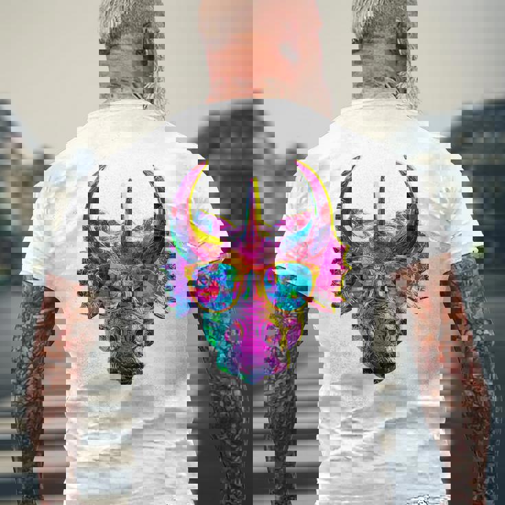 トリケラトプス 恐竜 グラフィック サングラス アートワーク トリケラトプス メンズTシャツ バックプリント 高齢者への贈り物