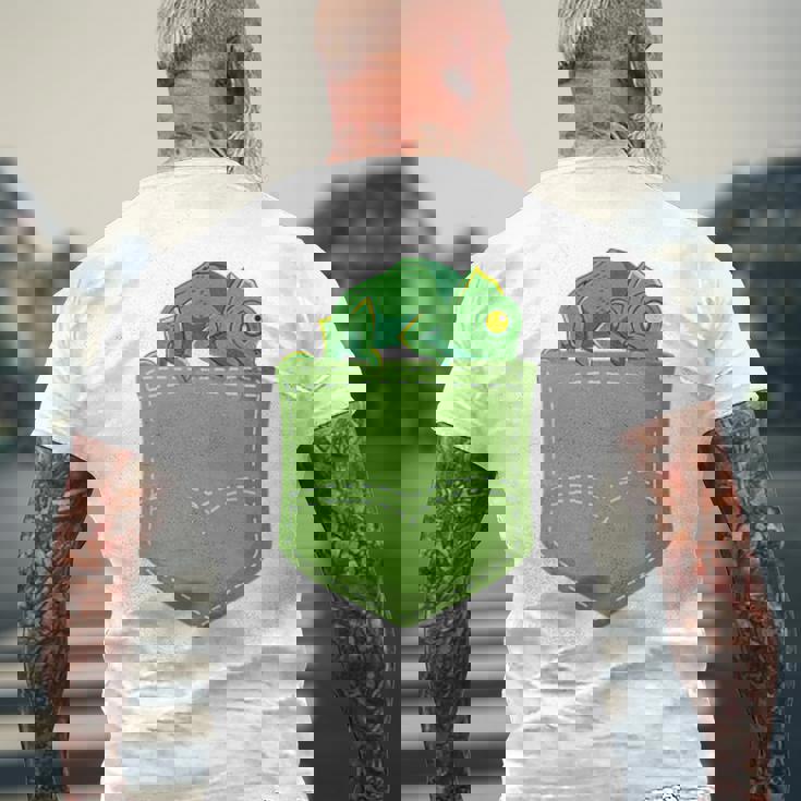 トロピカル アニマル トカゲ 爬虫類ラバー ポケット カメレオン メンズTシャツ バックプリント 高齢者への贈り物