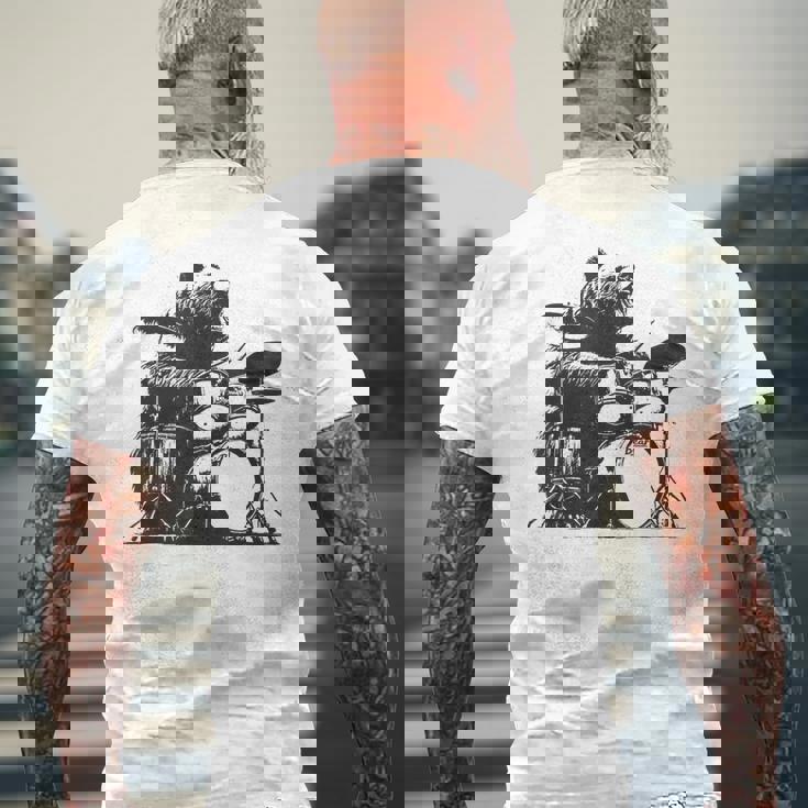 ドラマー ドラムキット クマの演奏 ドラムキット ミュージシャン メンズTシャツ バックプリント 高齢者への贈り物