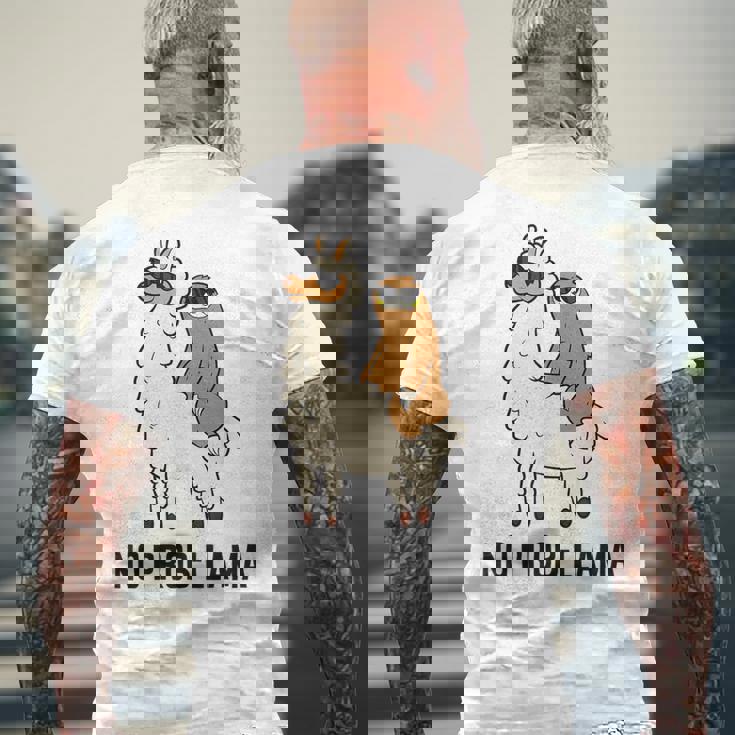 ナマケモノ乗り ラマ ノープルーラマ ラマ メンズTシャツ バックプリント 高齢者への贈り物