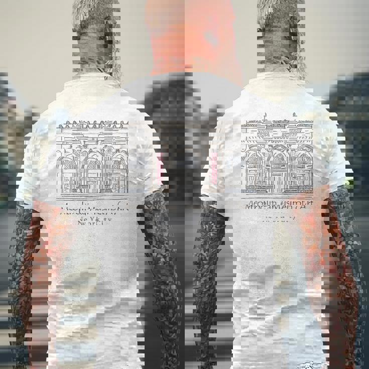 ニューヨーク、メトロポリタン美術館、アメリカ、手描き メンズTシャツ バックプリント 高齢者への贈り物