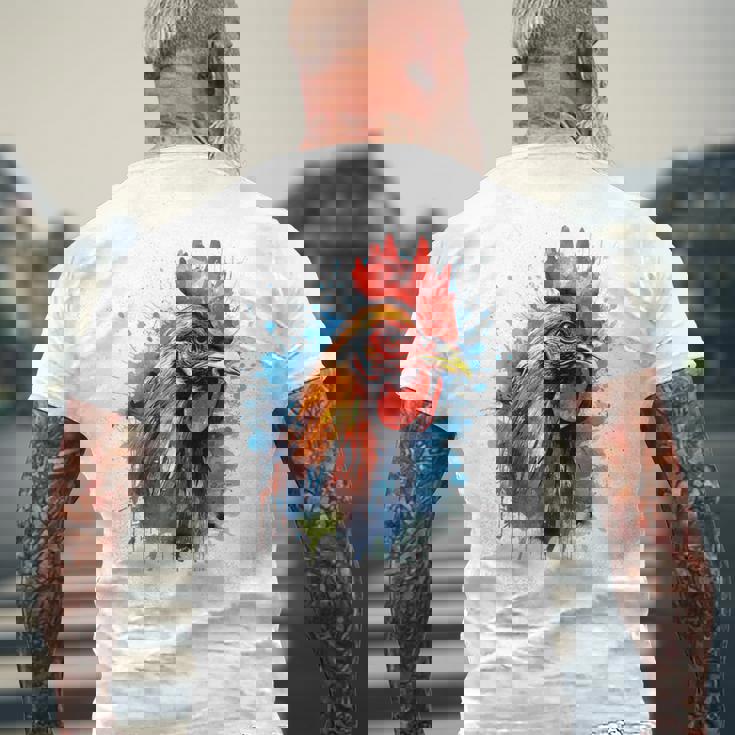 ニワトリ 動物 絵画 グラフィック 抽象 カラフル チキン メンズTシャツ バックプリント 高齢者への贈り物