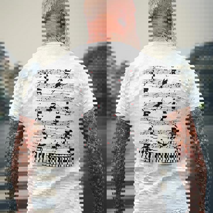 ノーティーキャット 音符付き 音楽 楽譜 おもしろ猫 ギフト メンズTシャツ バックプリント 高齢者への贈り物