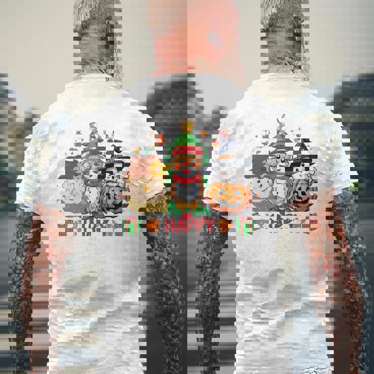 ハッピー、感謝祭、ハロウィン、メリークリスマス。 長袖tシャツ メンズTシャツ バックプリント 高齢者への贈り物