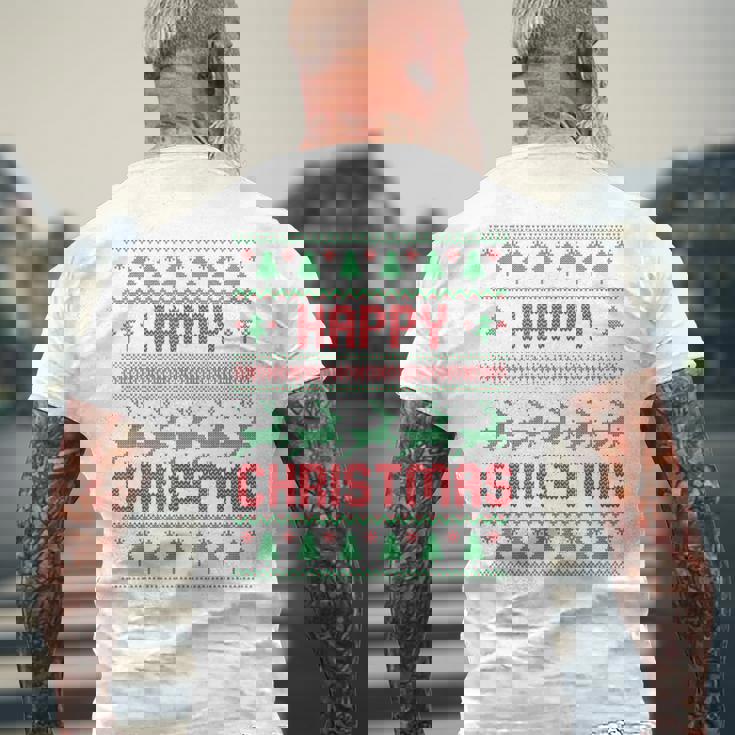 ハッピークリスマス、アグリークリスマス メンズTシャツ バックプリント 高齢者への贈り物