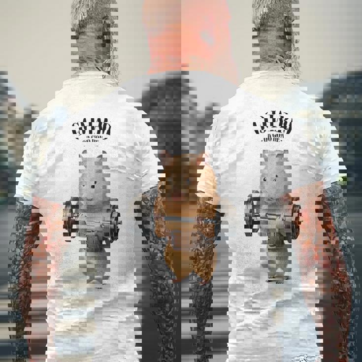 ハムスター ウェイトリフティング フィットネスジム メンズTシャツ バックプリント 高齢者への贈り物