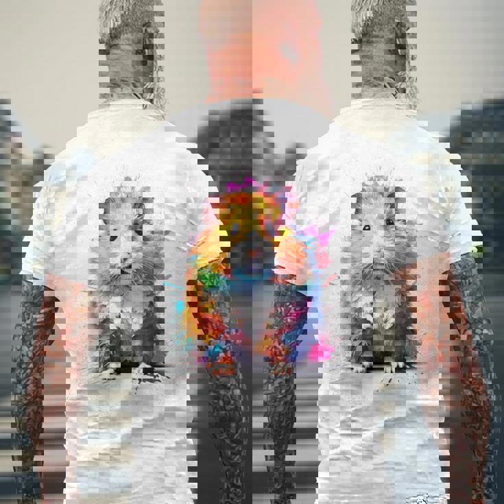 ハムスター 動物 カラフル モチーフ 抽象 アート 絵画 ハムスター メンズTシャツ バックプリント 高齢者への贈り物