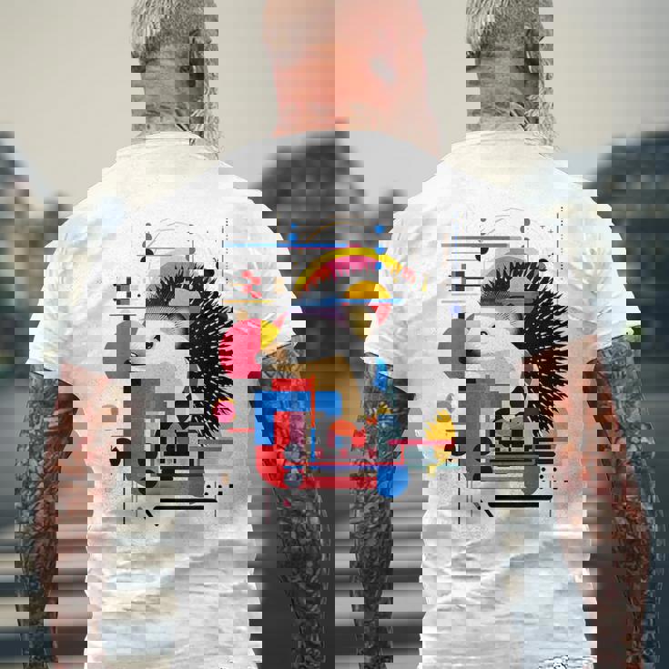 ハリネズミ アート 幾何学 動物 抽象 グラフィック ハリネズミ メンズTシャツ バックプリント 高齢者への贈り物