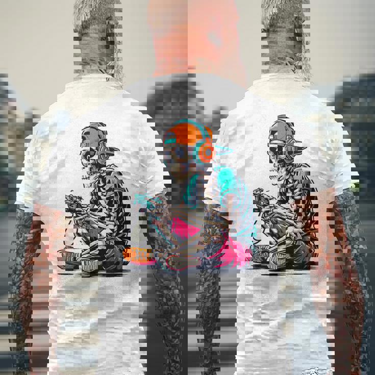 ハロウィン スケルトン ゲーマー おもしろい スケルトン コスチューム ビデオゲーム メンズTシャツ バックプリント 高齢者への贈り物