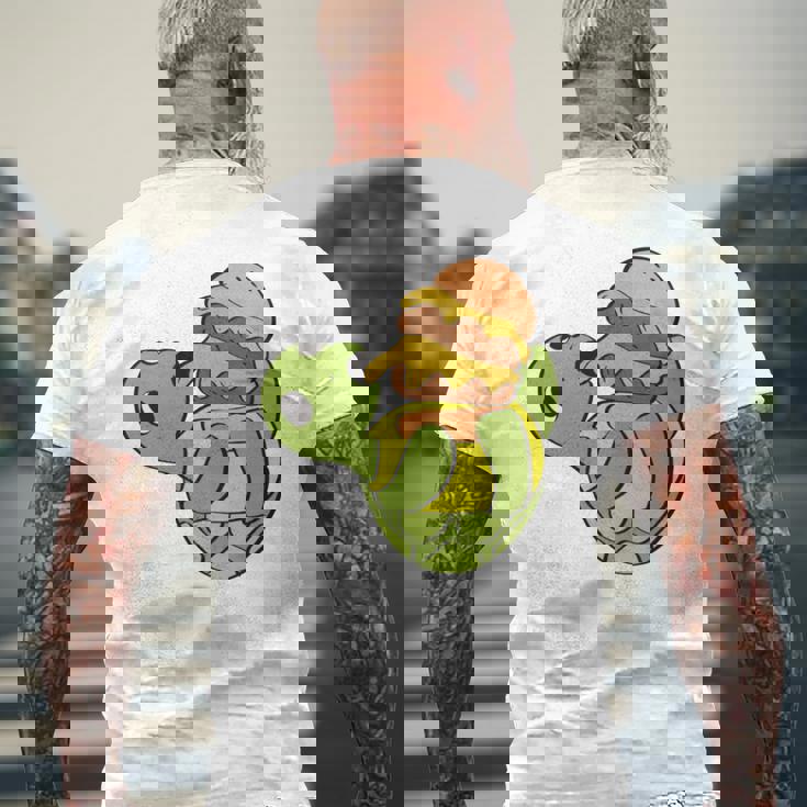 ハンバーガーを食べるかわいいカメ 面白いハンバーガー 長袖tシャツ メンズTシャツ バックプリント 高齢者への贈り物