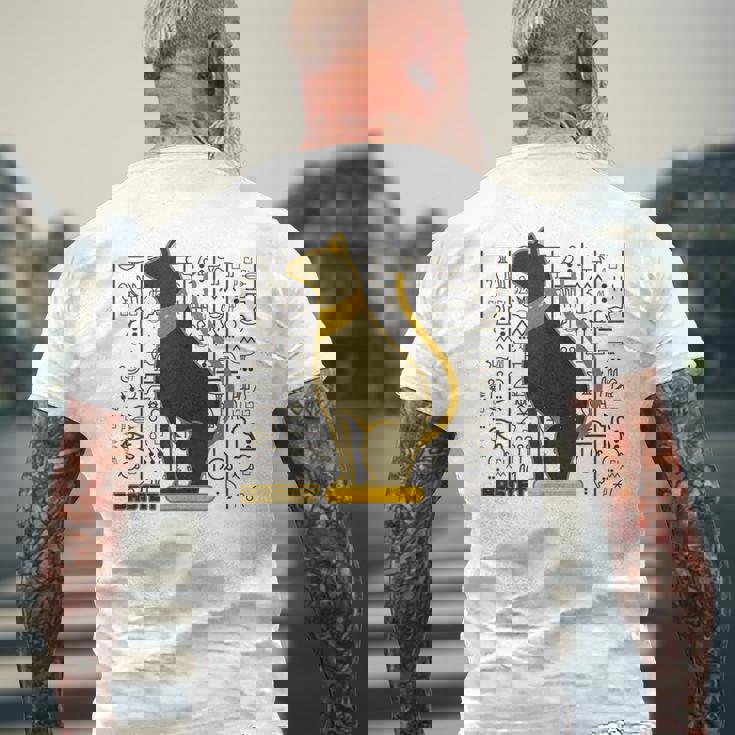 バステット 古代エジプトの猫 神 ヒエログリフ グラフィックアート愛好家 メンズTシャツ バックプリント 高齢者への贈り物