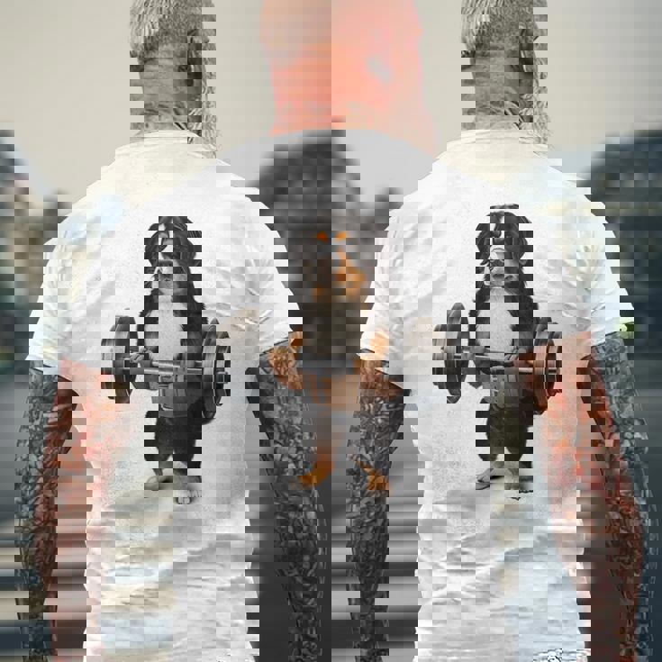 バーニーズマウンテンドッグ ウェイトリフティング フィットネスジム メンズTシャツ バックプリント 高齢者への贈り物