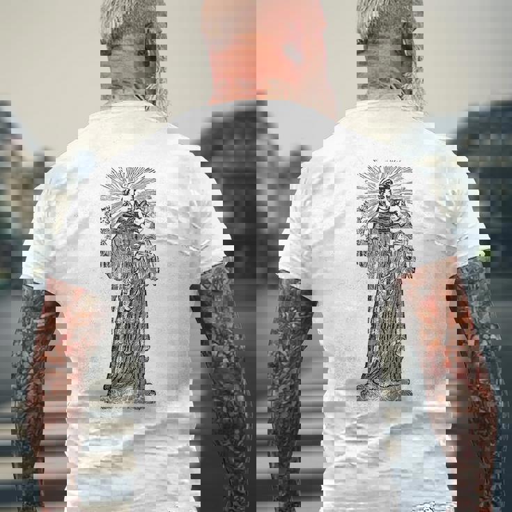 パドヴァの聖アンソニー 赤ちゃん イエス ヴィンテージ カトリック 守護聖人 メンズTシャツ バックプリント 高齢者への贈り物