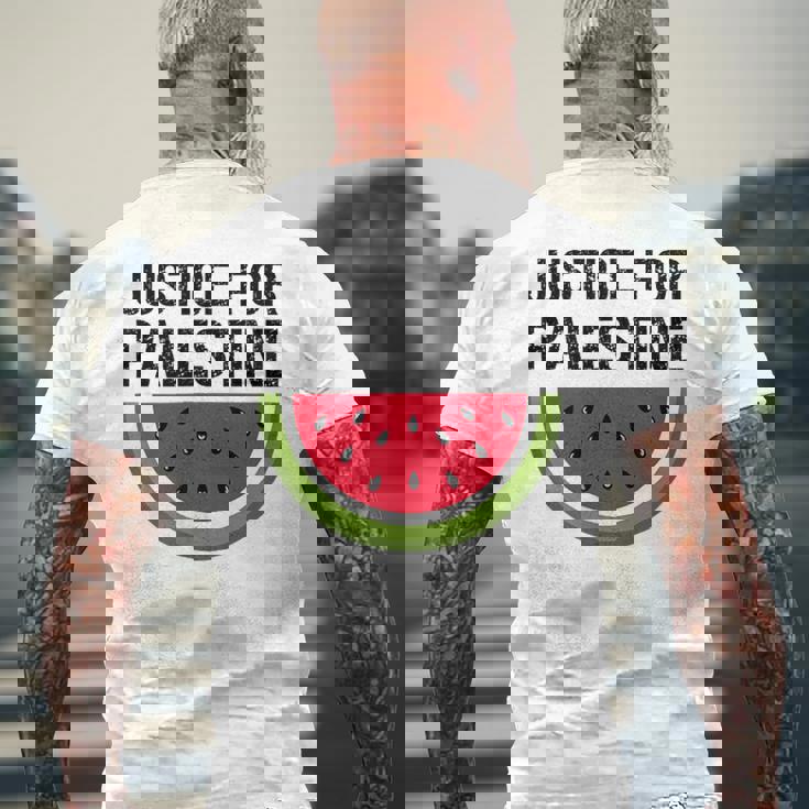 パレスチナの正義 スイカ 国旗 パレスチナ人 メンズTシャツ バックプリント 高齢者への贈り物