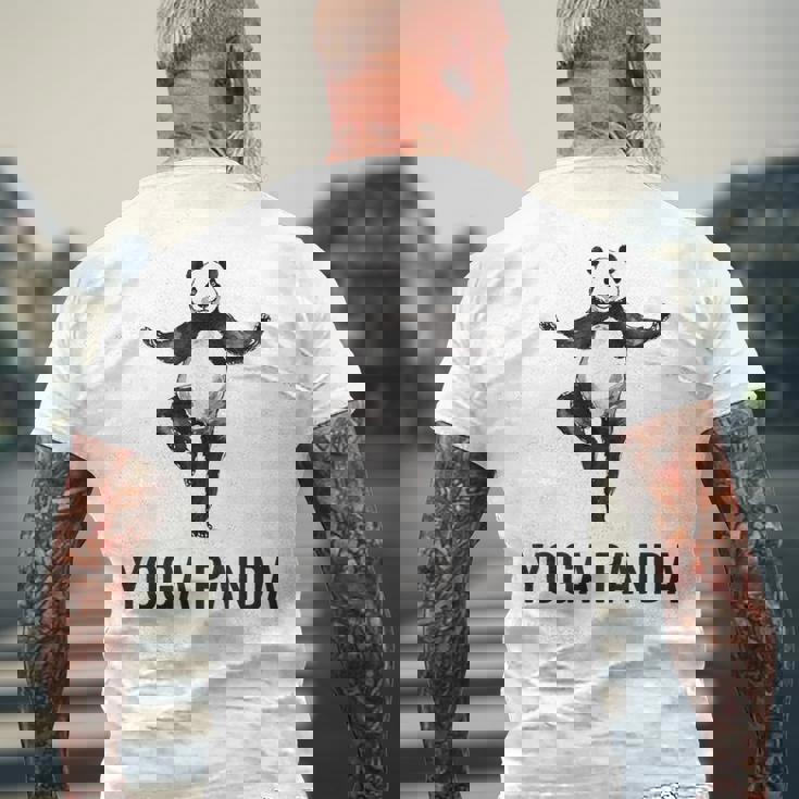 パンダ ヨガポーズ 水墨画 おもしろ 運動 和風 動物 メンズTシャツ バックプリント 高齢者への贈り物