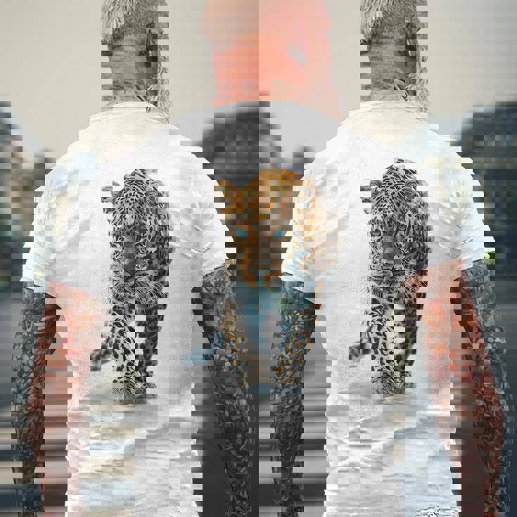 ヒョウ アニマルプリント モチーフ 描画 ポートレート ヒョウ メンズTシャツ バックプリント 高齢者への贈り物