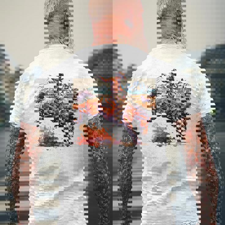 ビンテージ カウボーイ ロデオ ブロンコ ウエスタン 乗馬 カントリー メンズ メンズTシャツ バックプリント 高齢者への贈り物