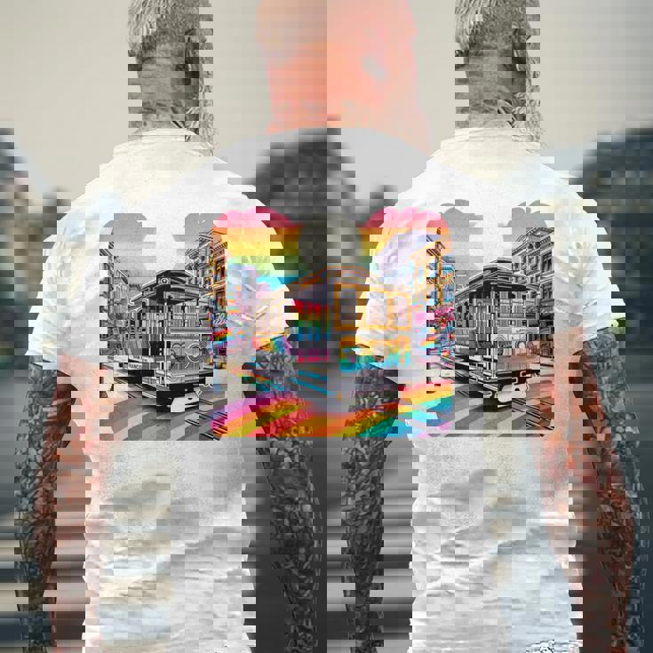 ビンテージ サンフランシスコ ケーブルカーf カストロ カリフォルニア Lgbtq 長袖tシャツ メンズTシャツ バックプリント 高齢者への贈り物