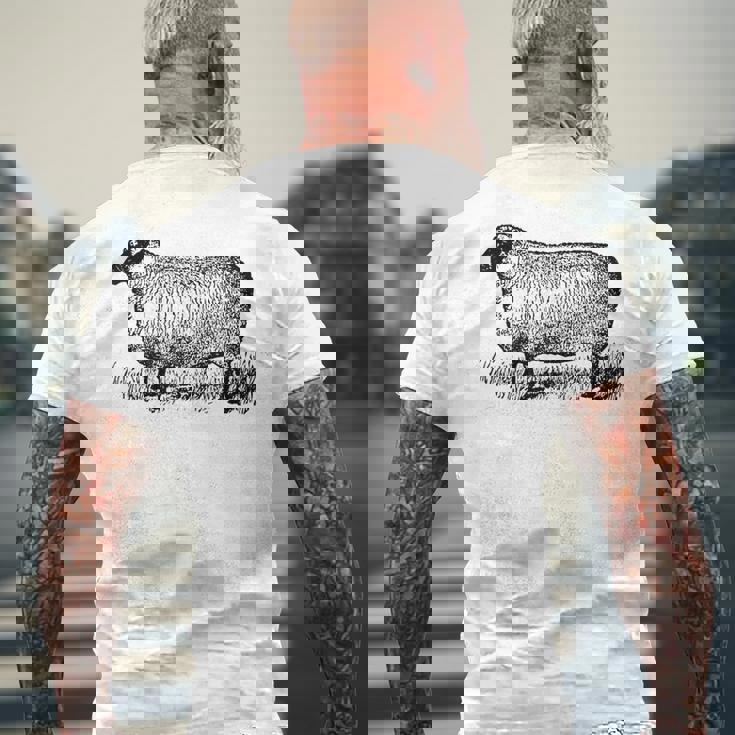 ビンテージ羊の描画 メンズTシャツ バックプリント 高齢者への贈り物