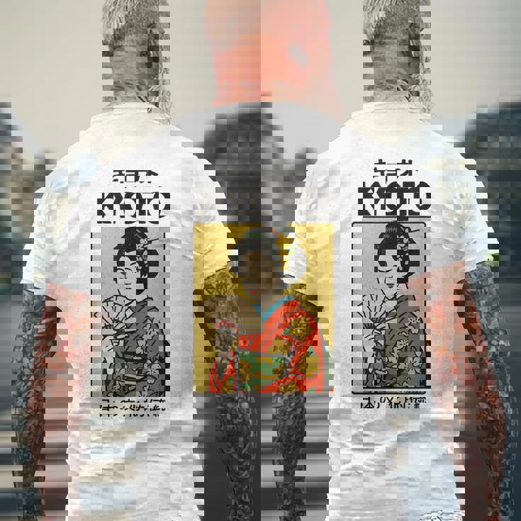 ビンテージ芸者アート京都アジア かっこいい日本ポスター メンズTシャツ バックプリント 高齢者への贈り物