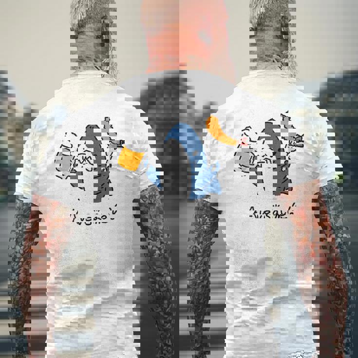 ビールとエビフライとサメ色付き メンズTシャツ バックプリント 高齢者への贈り物