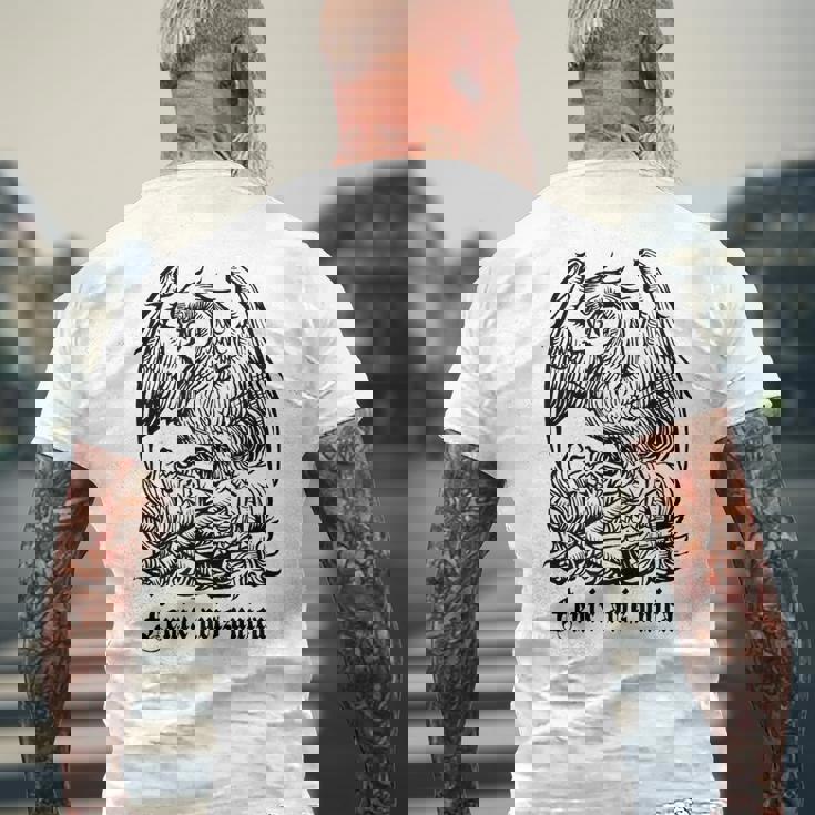 フェニックス。神話の鳥。灰から生まれ変わる。 メンズTシャツ バックプリント 高齢者への贈り物