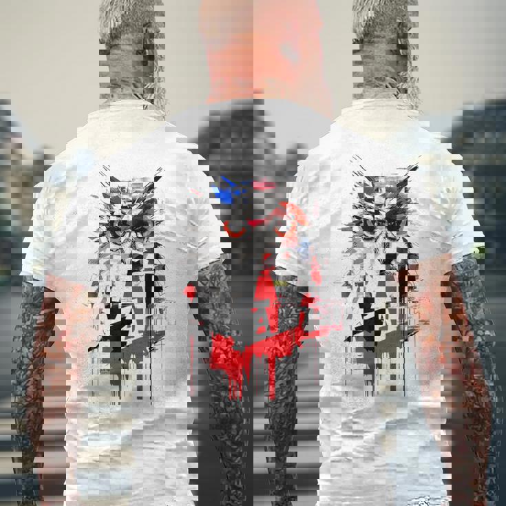 フクロウ アート 絵画 抽象 動物 描画 グラフィック フクロウ メンズTシャツ バックプリント 高齢者への贈り物