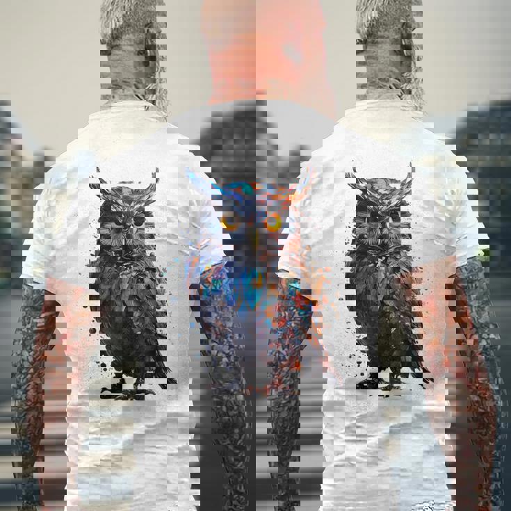 フクロウ アートワーク 動物 フクロウ メンズTシャツ バックプリント 高齢者への贈り物