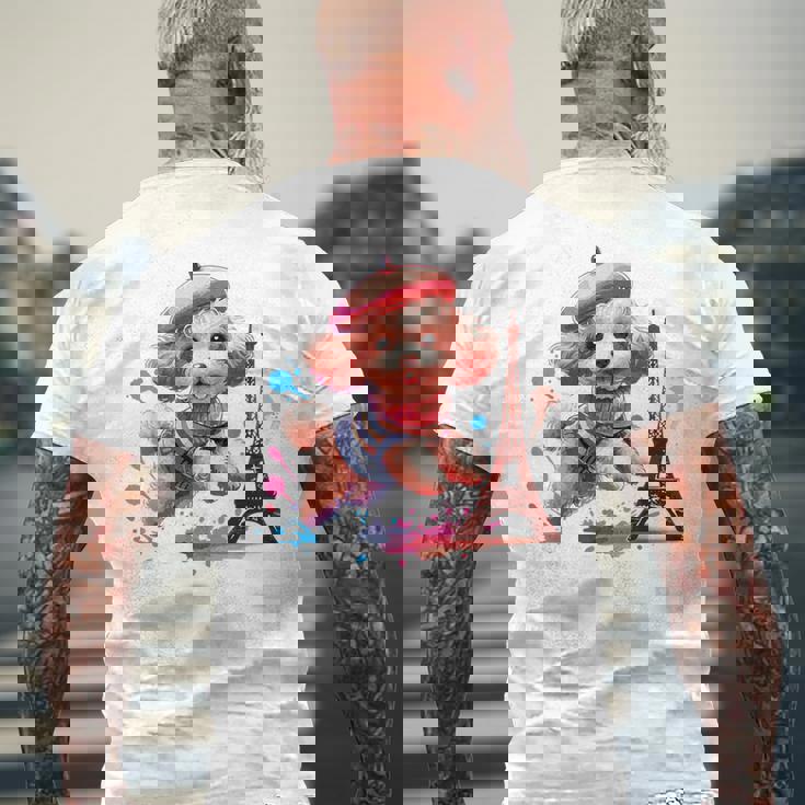 フランス パリ エッフェル塔 ファッション トイ プードル パリ 子犬 メンズTシャツ バックプリント 高齢者への贈り物