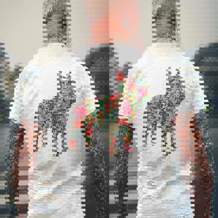 フレンチ ブルドッグ フラワー フローラル フレンチ ドッグ シルエット 犬 ペット メンズTシャツ バックプリント 高齢者への贈り物