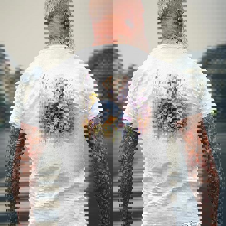 フローラルワイルドフラワー 犬 ラブラドールレトリバー メンズTシャツ バックプリント 高齢者への贈り物