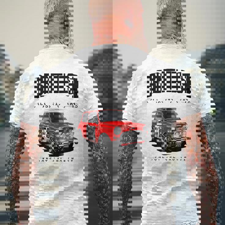 ブリティッシュクラシックスポーツカーズ 有名なラリーミニ メンズTシャツ バックプリント 高齢者への贈り物