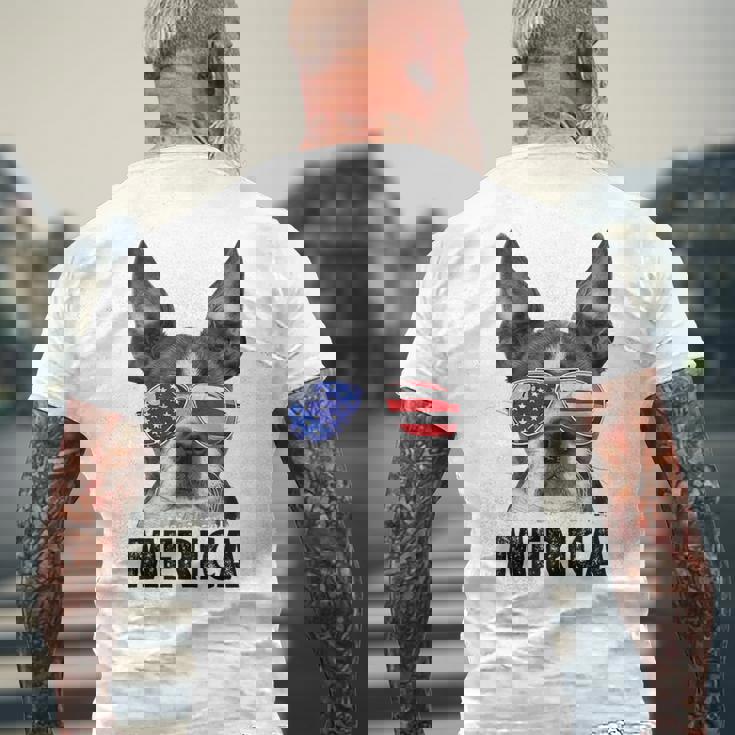 ボストン・テリア 7月4日 メリカ メンズ レディース アメリカ国旗 メンズTシャツ バックプリント 高齢者への贈り物