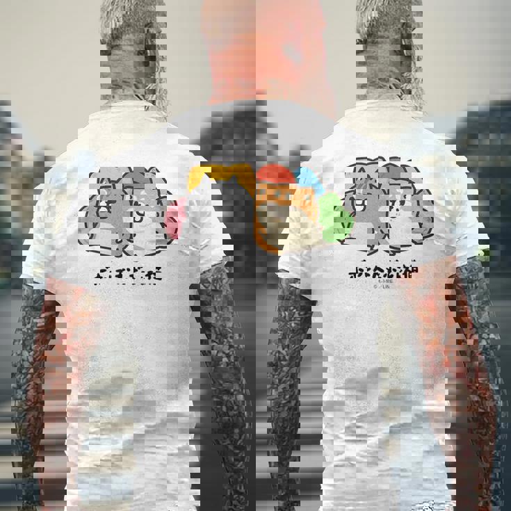 ボンレス犬とボンレス猫 のんびり メンズTシャツ バックプリント 高齢者への贈り物