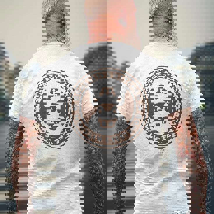 ボンレス犬とボンレス猫 ロゴ メンズTシャツ バックプリント 高齢者への贈り物