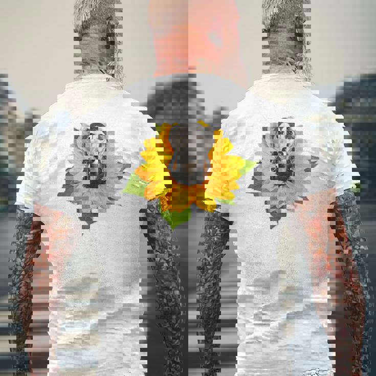 ポケットの中の犬 花 サルーキ メンズTシャツ バックプリント 高齢者への贈り物