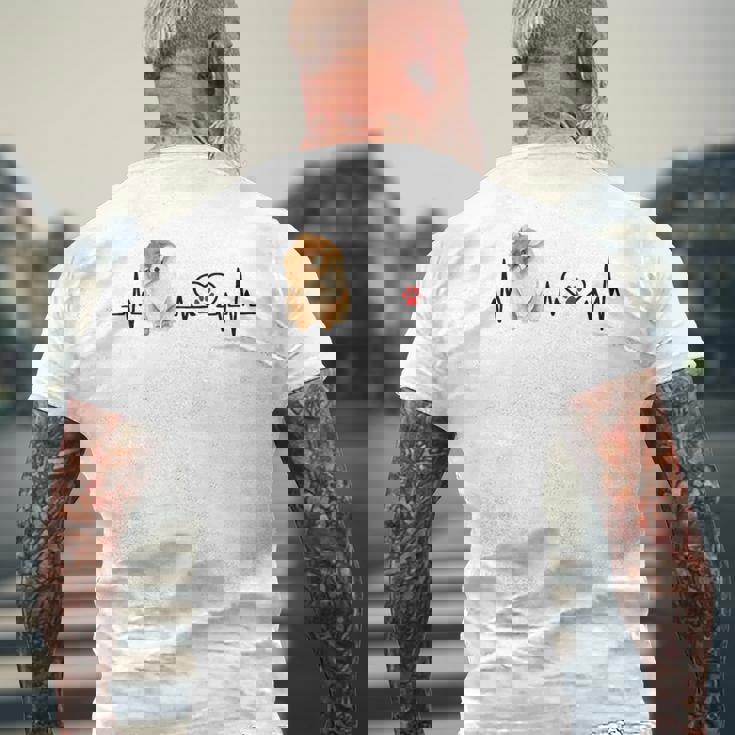 ポメラニアン Ekg ハートビートハートライン 肉球プリント メンズTシャツ バックプリント 高齢者への贈り物