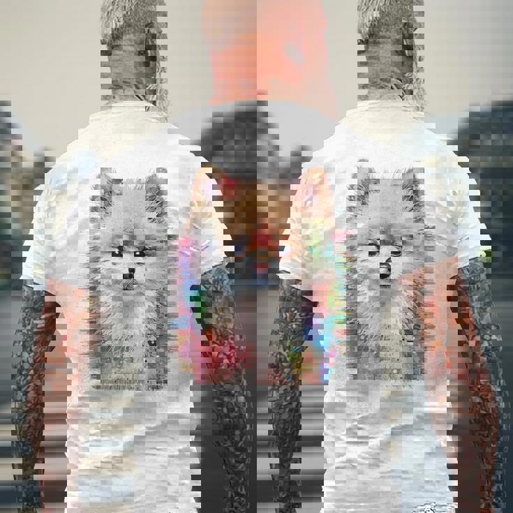 ポメラニアン 抽象画 グラフィック 絵画 動物 ポメラニアン メンズTシャツ バックプリント 高齢者への贈り物