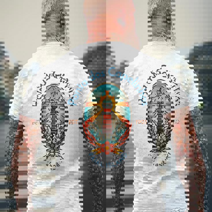 ポンタ・ドス・カペリーニョス灯台 アゾレス諸島 メンズTシャツ バックプリント 高齢者への贈り物