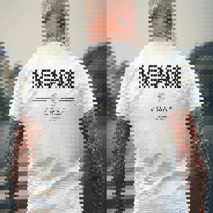 マイアミ フロリダ マイアミ旅行 ヴィンテージ マイアミ フロリダ ギフト メンズTシャツ バックプリント 高齢者への贈り物