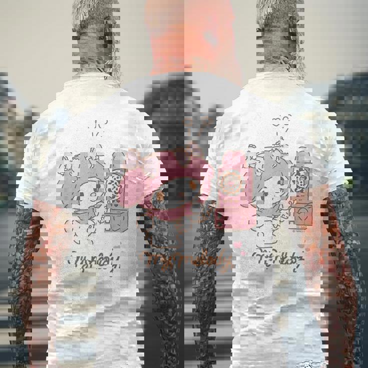 マイメロディ でんわ ライトカラー メンズTシャツ バックプリント 高齢者への贈り物