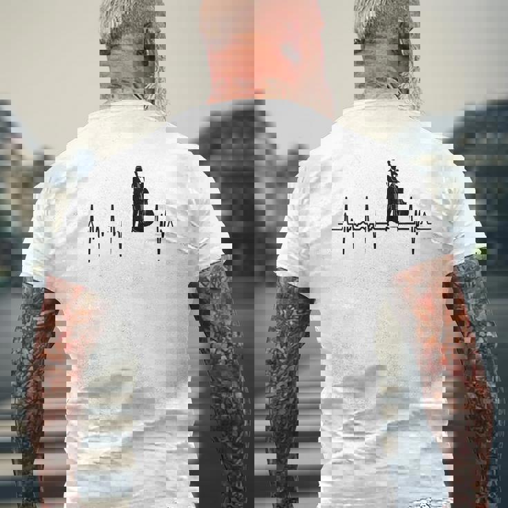 マイ・ハート・ビーツ・フォー・コントラバス・ハートビート メンズTシャツ バックプリント 高齢者への贈り物